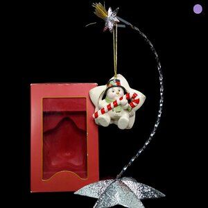 Vtg Lenox Ornament Snowman Sitting On Star with Candycane Porcelain 24K Gold NIB